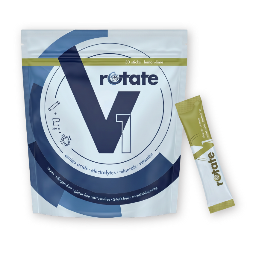 Rotate V1 Lemon Lime Elektrolyte-Getränkepulver, Verpackung mit 30 Sticks und Einzelstick