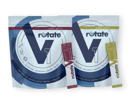 V1 Doppelpack mit Forest Fruit und Lemon Lime Elektrolyte-Getränkepulver, je 30 Sticks